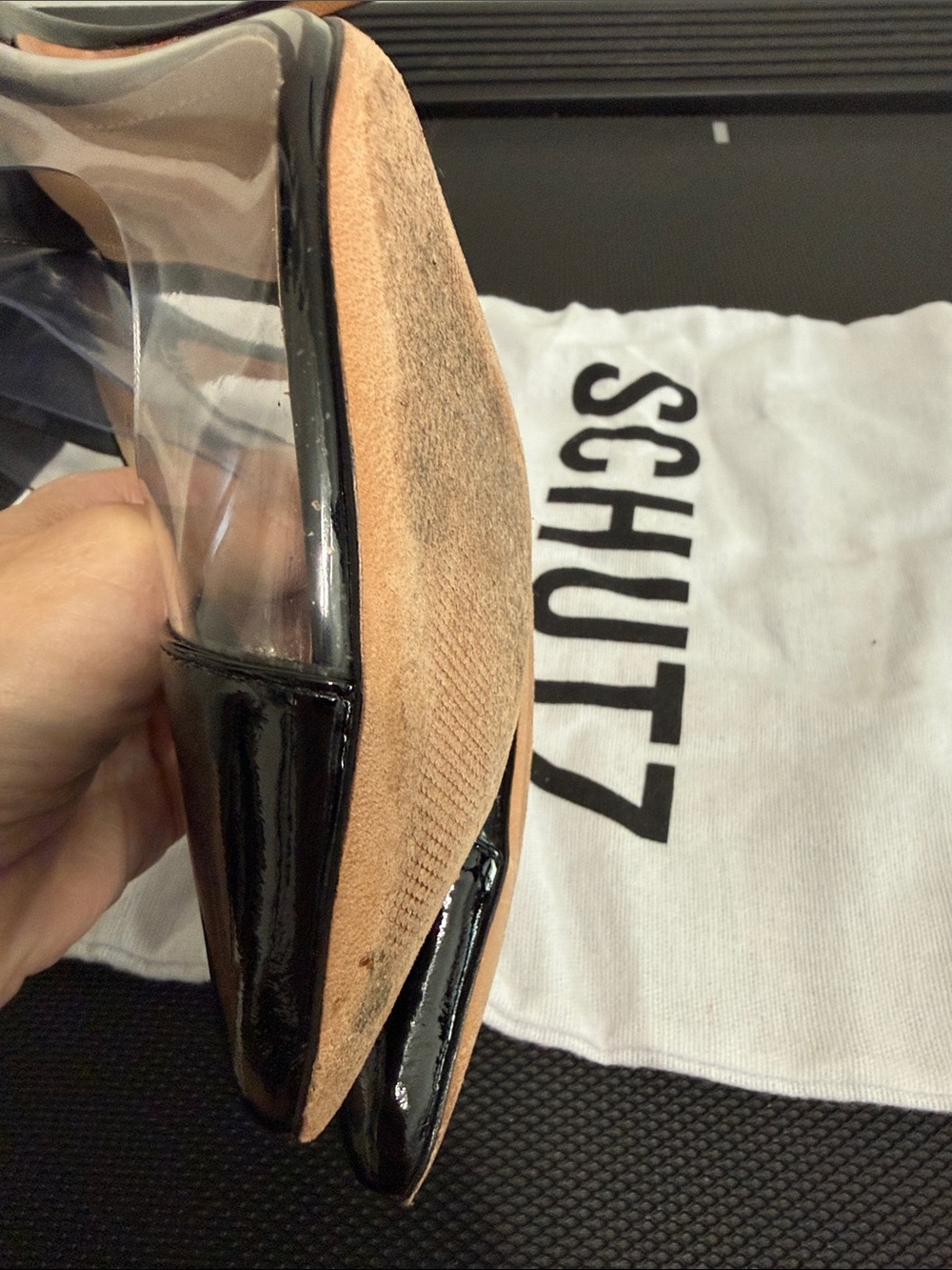 SCHUTZ Black Patent Cendi Pumps Pointed Toe Clear Panel Heels - sz 8 - Picture 12 of 13
